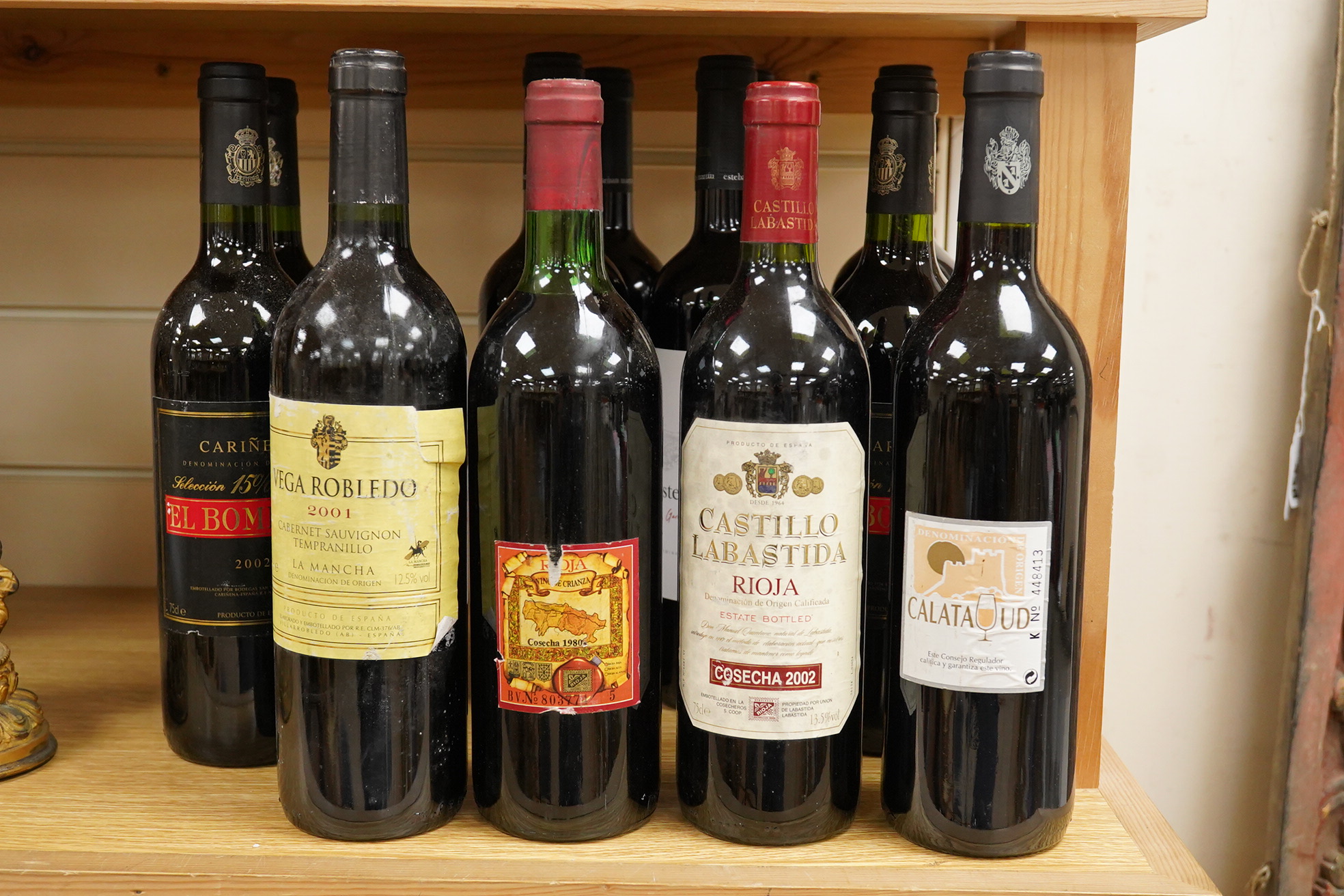 Twelve assorted Spanish wines including five Esteban Martin Carinena, 2020 and three El Bromberg, Carinena, 2002.
